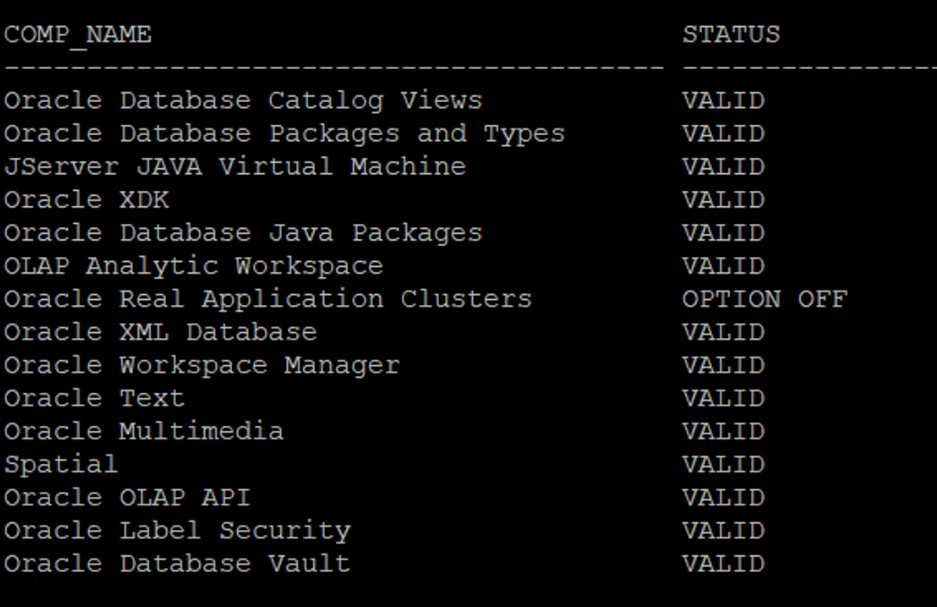 database registory status after utlrp
