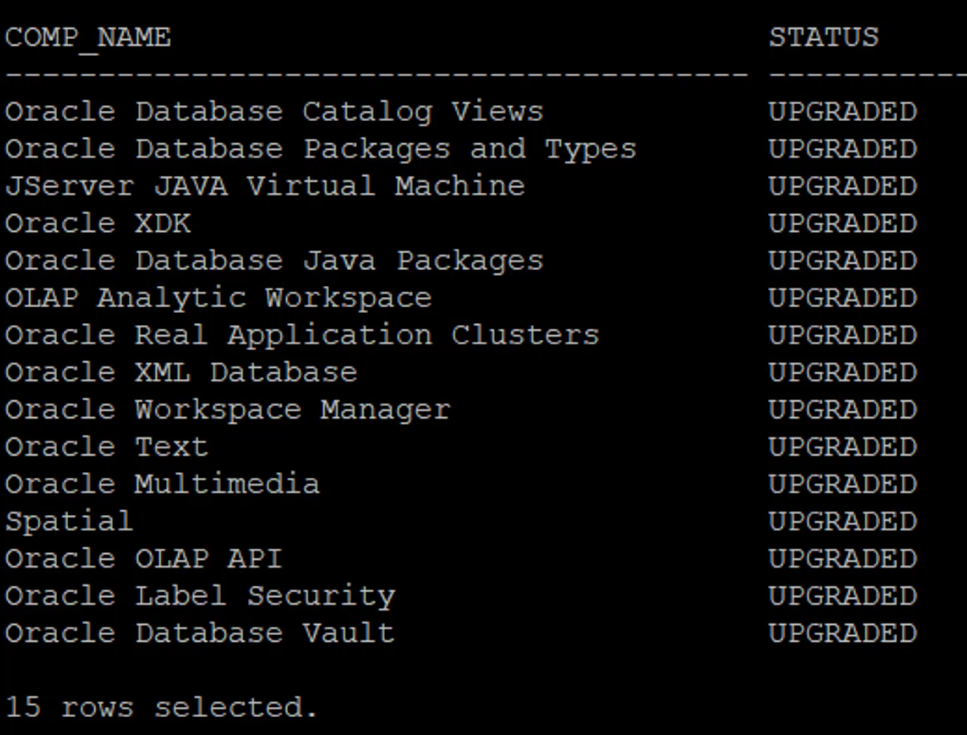 database registory status before utlrp